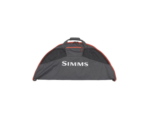 Simms Taco Wader Bag featuring a spacious design, multiple compartments, and a durable exterior, ideal for safely storing and transporting waders and other fishing gear.