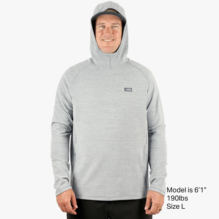 Aftco Coastal Layer Hoodie featuring moisture-wicking fabric, a relaxed fit, and a hood, perfect for fishing trips and outdoor adventures.