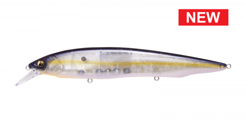 Megabass KANATA Jerkbait showcasing its sleek design and vibrant colors, perfect for effective jerkbait fishing.