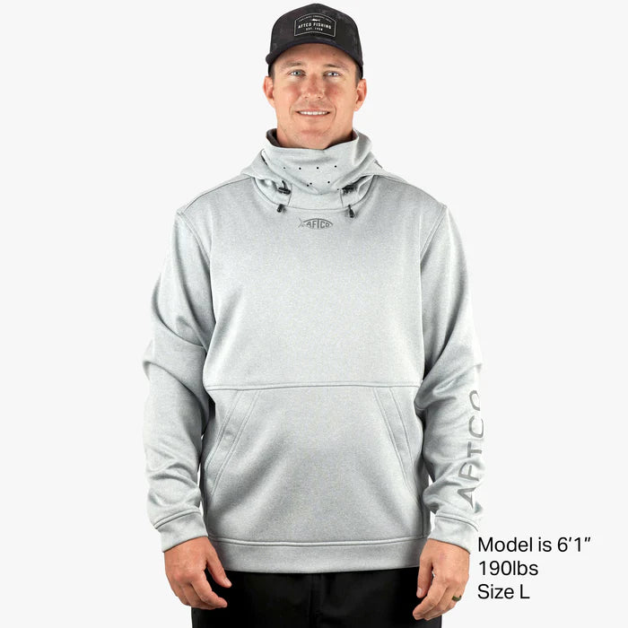 Aftco Reaper Sweatshirt showcasing its soft material, hood, and distinctive graphic design, ideal for warmth and style during fishing outings and everyday wear.