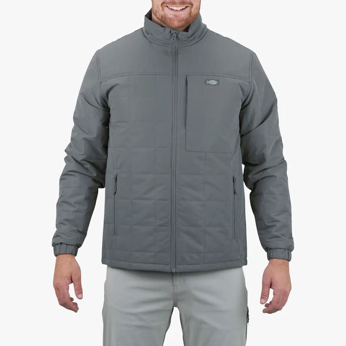 Aftco Crosswind Puffer Jacket featuring heavyweight insulation, a durable exterior, and multiple pockets, perfect for warmth and functionality during fishing trips and outdoor activities.