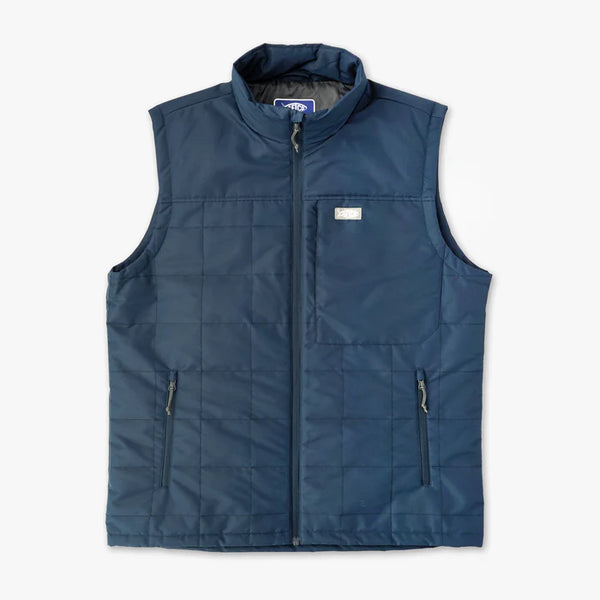 Aftco Crosswind Puff Vest featuring lightweight insulation, a sleek design, and zippered pockets, ideal for warmth and mobility during fishing and outdoor adventures.