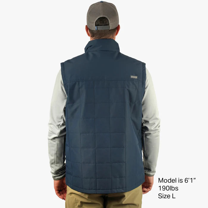 Aftco Crosswind Puff Vest featuring lightweight insulation, a sleek design, and zippered pockets, ideal for warmth and mobility during fishing and outdoor adventures.