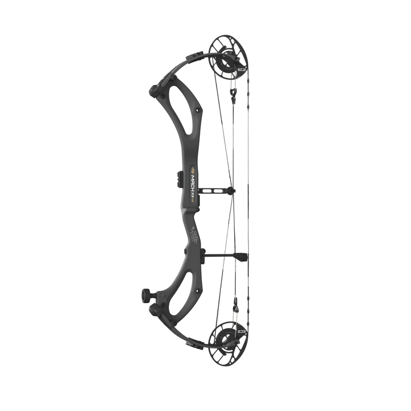 PSE Mach 33 Compound Bow with EC2 Cam System, carbon riser, and Full Draw Stability System, designed for high precision and speed, available in 60, 70, and 80 lbs draw weights