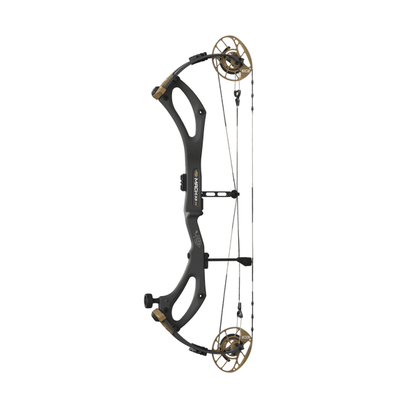 PSE Mach 33 Compound Bow with EC2 Cam System, carbon riser, and Full Draw Stability System, designed for high precision and speed, available in 60, 70, and 80 lbs draw weights