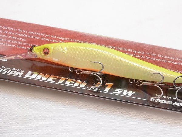 Megabass Vision 110+1 Suspending Jerkbait highlighting its sleek design and suspending action for effective fish attraction.